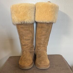 UGG Chestnut Shearling-Cuff Tall Winter Boots